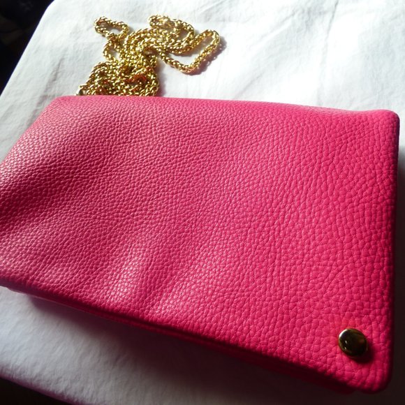 Pink Womens Clutch purse w/detachable gold chain - Picture 7 of 8